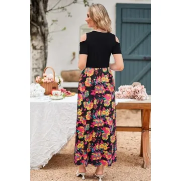 Stylish Summer Maxi Dress with Cold Shoulders and Pockets