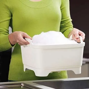 Joseph Joseph 85055 Wash & Drain Wash Basin Dishpan with Draining Plug Carry Handles 12.4-in x 12.2-in x 7.5-in, White