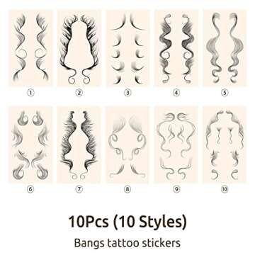 Onpep 10Pcs Baby Hair Tattoo Stickers 10 Styles Temporary Bangs Tattoos Edges DIY Hairstyling Hair Tattooing Template Curly Hair Stickers Waterproof Lasting Makeup Tool for Women