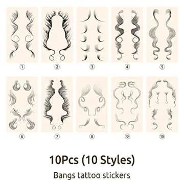 Onpep 10Pcs Baby Hair Tattoo Stickers 10 Styles Temporary Bangs Tattoos Edges DIY Hairstyling Hair Tattooing Template Curly Hair Stickers Waterproof Lasting Makeup Tool for Women