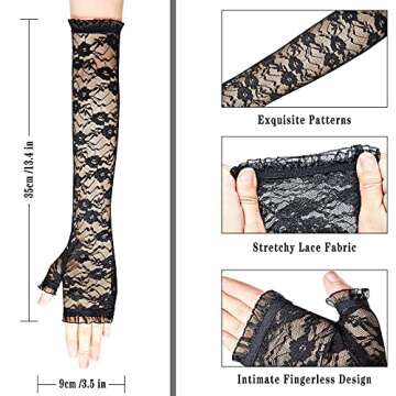 SATINIOR 2 Pairs Women's Floral Lace Gloves UV Protection Long Fingerless Lace Gloves for Wedding Op...