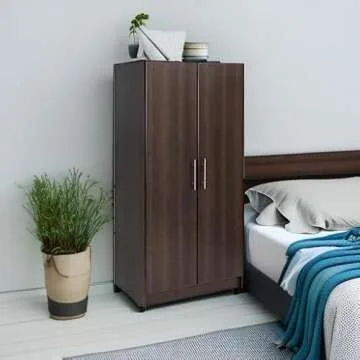 Prepac Elite 32" Storage Cabinet Closet, Brown Storage Cabinet, Linen Cabinet, Wardrobe Cabinet with Hanging Rail and Shelves 24.5" D x 32" W x 65" H
