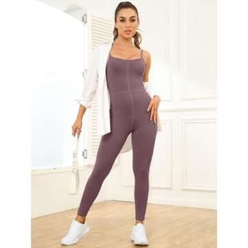AUTOMET One Piece Jumpsuits for Women Bodysuits Spaghetti Strap Gym Rompers Workout Sets Summer Clothes Nutmeg S