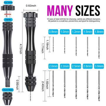 LEOBRO Hand Drill for Resin Molds, 12 cm Black Pin Vise with 10 PCS Steel Drill Bits (0.8-3mm), for ...
