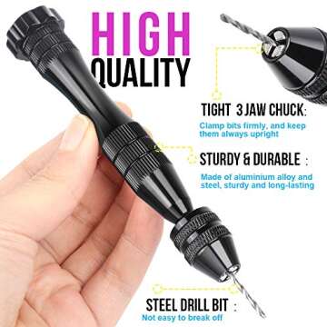 LEOBRO Hand Drill for Resin Molds, 12 cm Black Pin Vise with 10 PCS Steel Drill Bits (0.8-3mm), for Drilling Holes in Epoxy Resin, Polymer Clay, Wood, Making Jewelry Keychain Pendant