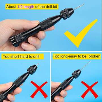 LEOBRO Hand Drill for Resin Molds, 12 cm Black Pin Vise with 10 PCS Steel Drill Bits (0.8-3mm), for Drilling Holes in Epoxy Resin, Polymer Clay, Wood, Making Jewelry Keychain Pendant