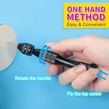 LEOBRO Hand Drill for Resin Molds, 12 cm Black Pin Vise with 10 PCS Steel Drill Bits (0.8-3mm), for Drilling Holes in Epoxy Resin, Polymer Clay, Wood, Making Jewelry Keychain Pendant