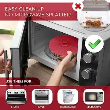 Silicone Bowl Lids Red, Set of 5 Reusable Suction Seal Covers for Bowls, Pots, Cups. Food Safe Natural grip, interlocking handles for easy use and storage.