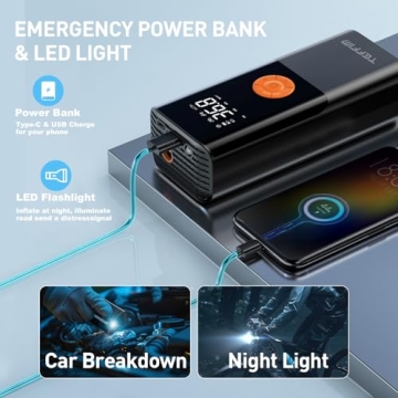 150PSI Tire Inflator with 20000mAh Battery & Gauge