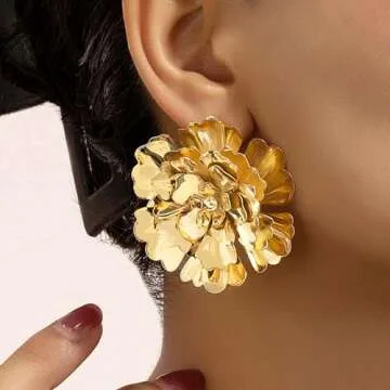 Gold Flower Earrings for Women Layered Bohemian Floral Statement Earrings Big Flower Stud Earring Je...
