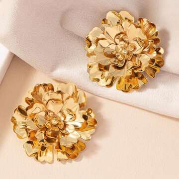 Gold Flower Earrings for Women Layered Bohemian Floral Statement Earrings Big Flower Stud Earring Jewelry