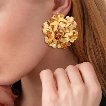 Gold Flower Earrings for Women Layered Bohemian Floral Statement Earrings Big Flower Stud Earring Jewelry