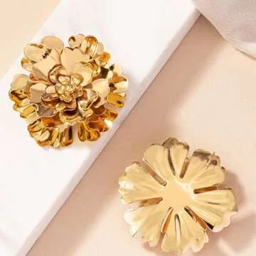 Gold Flower Earrings for Women Layered Bohemian Floral Statement Earrings Big Flower Stud Earring Jewelry