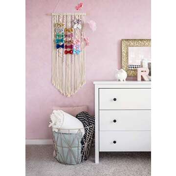 Mkono Macrame Bow Holder Hanging Hair Bow Organizer for Girls Hair Bows,Boho Wall Hair Clips Headban...