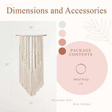 Mkono Macrame Bow Holder Hanging Hair Bow Organizer for Girls Hair Bows,Boho Wall Hair Clips Headband Storage Hanger for Baby Toddler Girls Room, Ivory (Clips and Other Props Not Included)