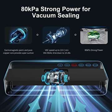 vsdk Vacuum Sealer Machine, Automatic Food for Preservation with sealers bags, Dry Moist Modes, Led Indicator Lights, Compact Design Full 95 Kpa (Black) , (V8111)