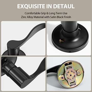 Ohuhu Dummy Door Handles, Black Door Handle Dummy Door Knob French Closet Door Handle Lever Single Side Non-Turning Wave Style Left/Right Hand Satin Zinc Matte Finish Laundry Room Hallway Pantry