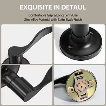 Ohuhu Dummy Door Handles, Black Door Handle Dummy Door Knob French Closet Door Handle Lever Single Side Non-Turning Wave Style Left/Right Hand Satin Zinc Matte Finish Laundry Room Hallway Pantry