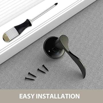 Ohuhu Dummy Door Handles, Black Door Handle Dummy Door Knob French Closet Door Handle Lever Single Side Non-Turning Wave Style Left/Right Hand Satin Zinc Matte Finish Laundry Room Hallway Pantry