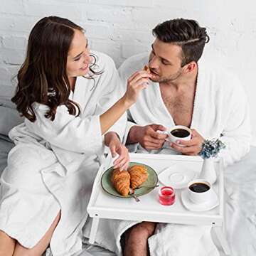 Bed Tray Table Folding Legs with Handles Breakfast Food Tray for Sofa,Bed,Eating,Drawing,Platters Serving Lap Desk Snack Tray (White Medium)