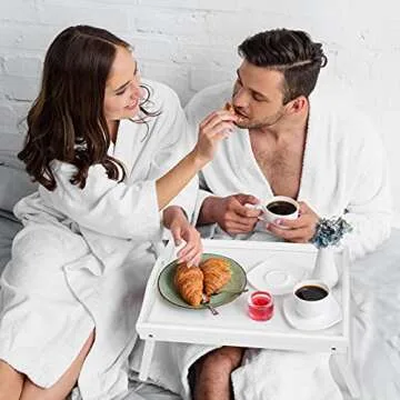 Bed Tray Table Folding Legs with Handles Breakfast Food Tray for Sofa,Bed,Eating,Drawing,Platters Serving Lap Desk Snack Tray (White Medium)