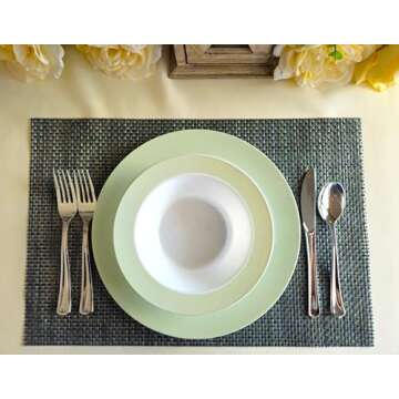 " OCCASIONS " 50 Plates Pack (25 Guests)-Wedding Party Disposable Plastic Plate Set -25 x 10.5'' Dinner + 25 x 7.5'' Salad/Dessert plates (Rio, in White & Pearled Green)