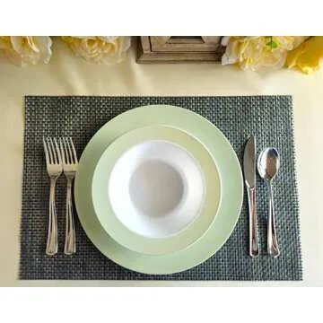 " OCCASIONS " 50 Plates Pack (25 Guests)-Wedding Party Disposable Plastic Plate Set -25 x 10.5'' Dinner + 25 x 7.5'' Salad/Dessert plates (Rio, in White & Pearled Green)
