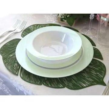 " OCCASIONS " 50 Plates Pack (25 Guests)-Wedding Party Disposable Plastic Plate Set -25 x 10.5'' Dinner + 25 x 7.5'' Salad/Dessert plates (Rio, in White & Pearled Green)