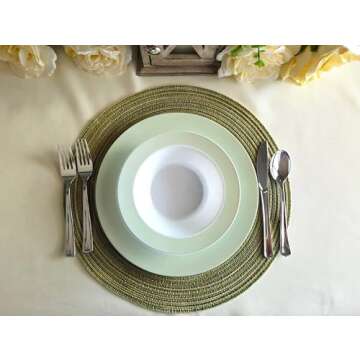 " OCCASIONS " 50 Plates Pack (25 Guests)-Wedding Party Disposable Plastic Plate Set -25 x 10.5'' Dinner + 25 x 7.5'' Salad/Dessert plates (Rio, in White & Pearled Green)