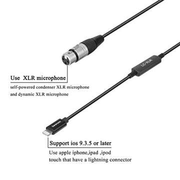 19.7 Foot/6M XLR to Lightning Cable, Saramonic LC-XLR 3 Pin XLR (Female) Microphone Plug to Lightning Connector, Microphone Adapter Compatible with iPhone 13 12 11, iPhone X