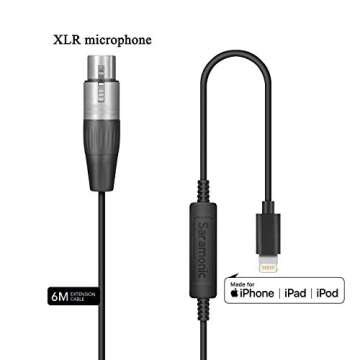 19.7 Foot/6M XLR to Lightning Cable, Saramonic LC-XLR 3 Pin XLR (Female) Microphone Plug to Lightning Connector, Microphone Adapter Compatible with iPhone 13 12 11, iPhone X