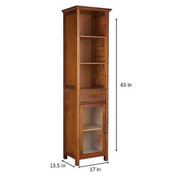 Teamson Home Avery Wooden Bathroom Linen Tower Cabinet with 1 Drawer 3 Adjustable Interior Shelves and 6 Storage Spaces, Oiled Oak