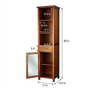 Teamson Home Avery Wooden Bathroom Linen Tower Cabinet with 1 Drawer 3 Adjustable Interior Shelves and 6 Storage Spaces, Oiled Oak
