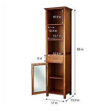 Teamson Home Avery Wooden Bathroom Linen Tower Cabinet with 1 Drawer 3 Adjustable Interior Shelves and 6 Storage Spaces, Oiled Oak