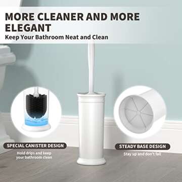 UPTRONIC Toilet Brush, Toilet Bowl Brush with Extra Long Handle Durable Bristles Toilet Scrubber and Covered Holder for Toilet Brush Set for Bathroom Cleaning (White, 1 Set)