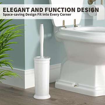 UPTRONIC Toilet Brush, Toilet Bowl Brush with Extra Long Handle Durable Bristles Toilet Scrubber and Covered Holder for Toilet Brush Set for Bathroom Cleaning (White, 1 Set)