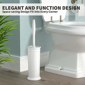 UPTRONIC Toilet Brush, Toilet Bowl Brush with Extra Long Handle Durable Bristles Toilet Scrubber and Covered Holder for Toilet Brush Set for Bathroom Cleaning (White, 1 Set)