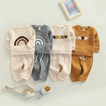One opening Toddler Baby Boy Girl Clothes Outfits Ribbed Long Sleeve Pullover Sweatshirts Pants Newb...