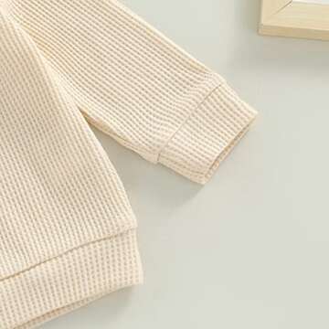 One opening Toddler Baby Boy Girl Clothes Outfits Ribbed Long Sleeve Pullover Sweatshirts Pants Newborn Girl Outfit Set(BeigeB clothes,12-18 months)