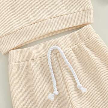 One opening Toddler Baby Boy Girl Clothes Outfits Ribbed Long Sleeve Pullover Sweatshirts Pants Newborn Girl Outfit Set(BeigeB clothes,12-18 months)