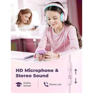 iClever HS19 Kids Headphones with Microphone for School, Safe Volume Limited, Over-Ear Girls Boys He...