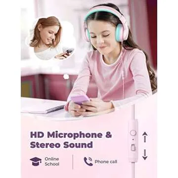 iClever HS19 Kids Headphones with Microphone for School, Safe Volume Limited, Over-Ear Girls Boys He...