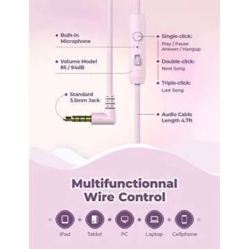 iClever HS19 Kids Headphones with Microphone for School, Safe Volume Limited, Over-Ear Girls Boys Headphones for Kids with Shareport, Foldable Wired Headphones for iPad/Travel (Pink)