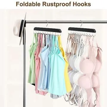 Resovo Bra Hanger for Closet, Tank Top Hanger 20 Hooks Capacity Foldable Wood Space Saving Hanger Closet Organizers and Storage for Dorm & Apartment for Tank Top, Bra, Scarf etc.