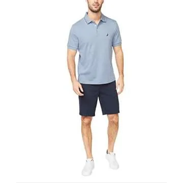 Nautica Men's Classic Fit Short Sleeve Dual Tipped Collar Polo Shirt, Lake City Blue, Medium