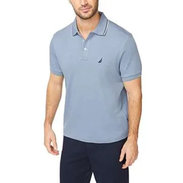 Nautica Men's Classic Fit Short Sleeve Dual Tipped Collar Polo Shirt, Lake City Blue, Medium