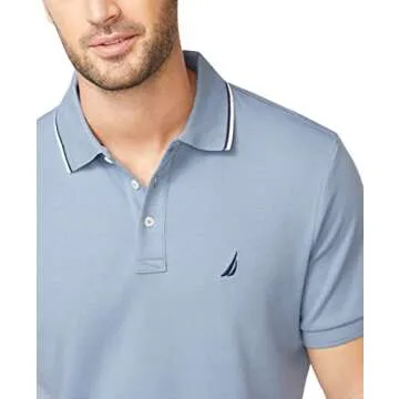 Nautica Men's Classic Fit Short Sleeve Dual Tipped Collar Polo Shirt, Lake City Blue, Medium