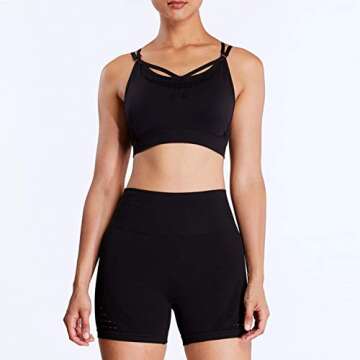 Aoxjox Yoga Outfit for Women Seamless 2 Piece Energry Workout Gym High Waist Shorts with Sport Bra Set (Black, Small)