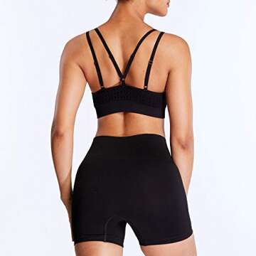Aoxjox Yoga Outfit for Women Seamless 2 Piece Energry Workout Gym High Waist Shorts with Sport Bra Set (Black, Small)