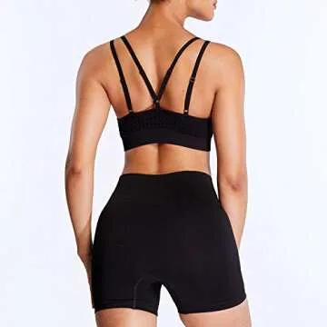 Aoxjox Yoga Outfit for Women Seamless 2 Piece Energry Workout Gym High Waist Shorts with Sport Bra Set (Black, Small)